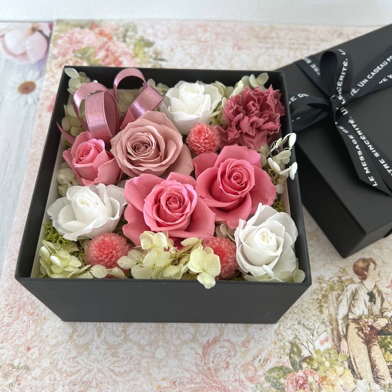 ローズのボックスアレンジ(ピンク) プリザーブドフラワー