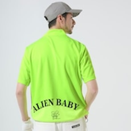 「ALIEN　BABY」ブランド　メンズモックネックドロストTシャツ　NEON YELLOW