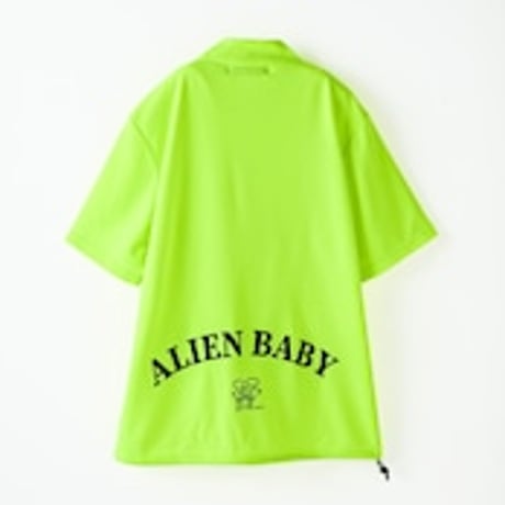 「ALIEN　BABY」ブランド　メンズモックネックドロストTシャツ　NEON YELLOW