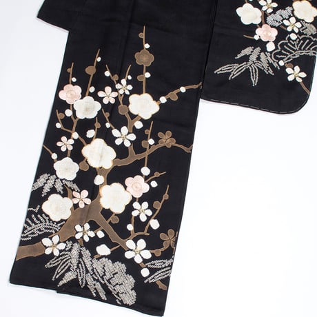 【レンタル】正絹 振袖 黒 梅花文 疋田絞り 松竹梅 商品番号:F-2021-0010