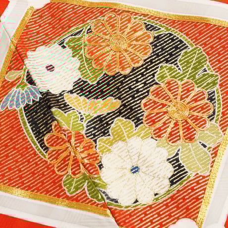 【レンタル】正絹 振袖 友禅 金彩 菱取り 花丸文 商品番号:F-2021-0006