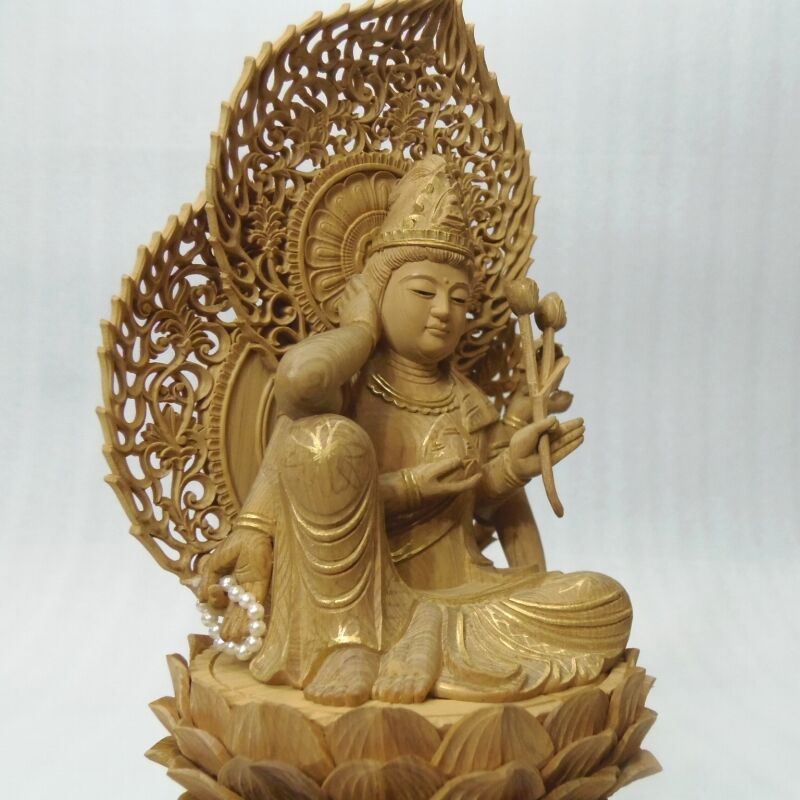仏像☆香木 如意輪観音菩薩像2.5寸☆眼入り 二重唐草光背 | お仏壇・お