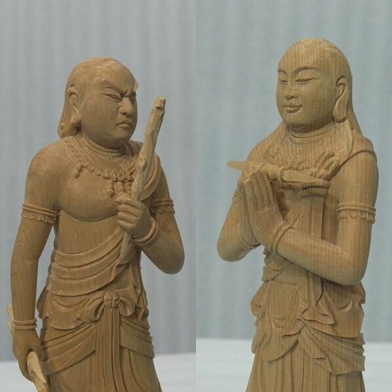 仏像☆ヒバ材 矜羯羅童子・制た迦童子 5.0寸立☆不動明王の脇侍 仏像☆ヒバ材 矜羯羅童子・制た迦童子 5.0寸立☆不動明王の脇侍