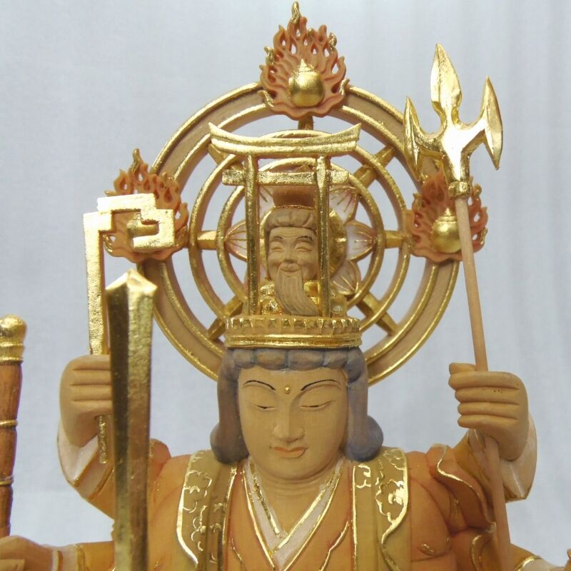 仏像◇ヒバ材 淡彩色 八臂弁才天(弁財天)3寸立◇弁天さん 高さ：約28cm