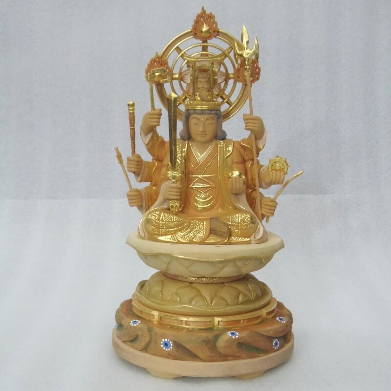 Ｂフライデー蔵出し特価美しい仏像です◆金運ヒバ材 弁財天◆秘部バチ付き２８cm 仏像◇ヒバ材 淡彩色 八臂弁才天(弁財天)3寸立◇弁天さん 高さ：約28cm