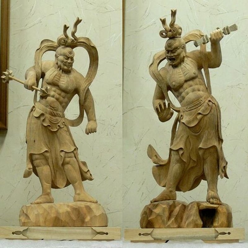 仏像☆楠材 仁王像（金剛力士）尺六寸立（1.6尺）☆阿吽 | お