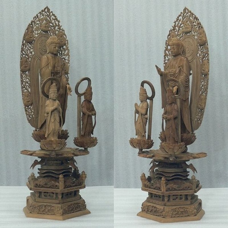 仏像☆白檀 阿弥陀如来三尊像6寸立 眼入☆観音菩薩・勢至菩薩 | お仏壇