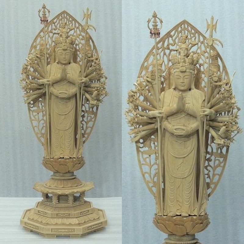 仏像☆柘植材 十一面千手観音菩薩像7寸立☆飛天後背 | お仏壇 仏像☆柘植材 十一面千手観音菩薩像7寸立☆飛天後背 | お仏壇