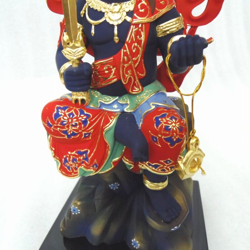 仏像☆桧材 極彩色 不動明王半跏像3.5寸☆お不動さん 高さ：約35cm