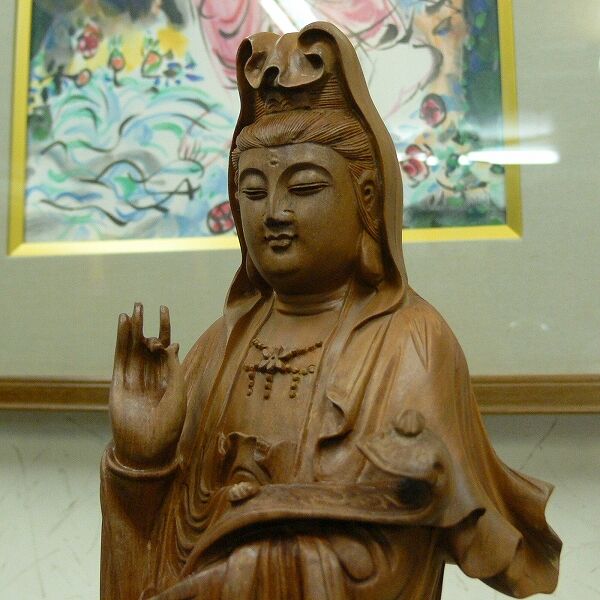 仏像☆白檀 観音菩薩像 紫檀ケース付☆約38cm(観自在) | お仏壇・お墓