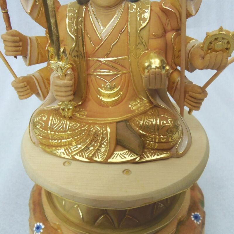 仏像◇ヒバ材 淡彩色 八臂弁才天(弁財天)3寸立◇弁天さん 高さ：約28cm