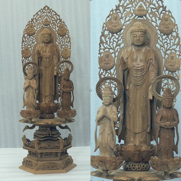 仏像☆白檀 阿弥陀如来三尊像6寸立 眼入☆観音菩薩・勢至菩薩 | お仏壇
