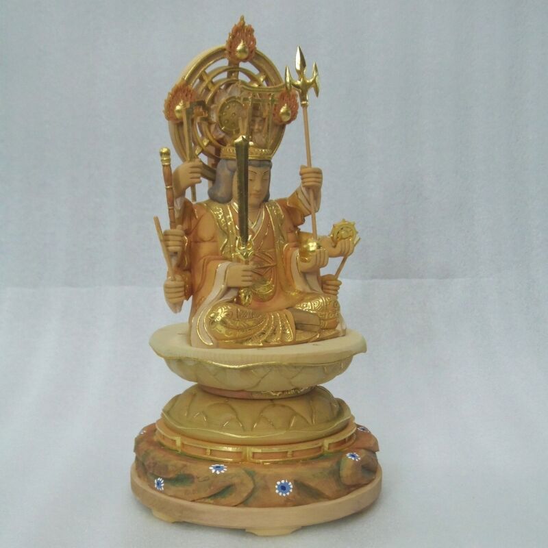 仏像◇ヒバ材 淡彩色 八臂弁才天(弁財天)3寸立◇弁天さん 高さ：約28cm