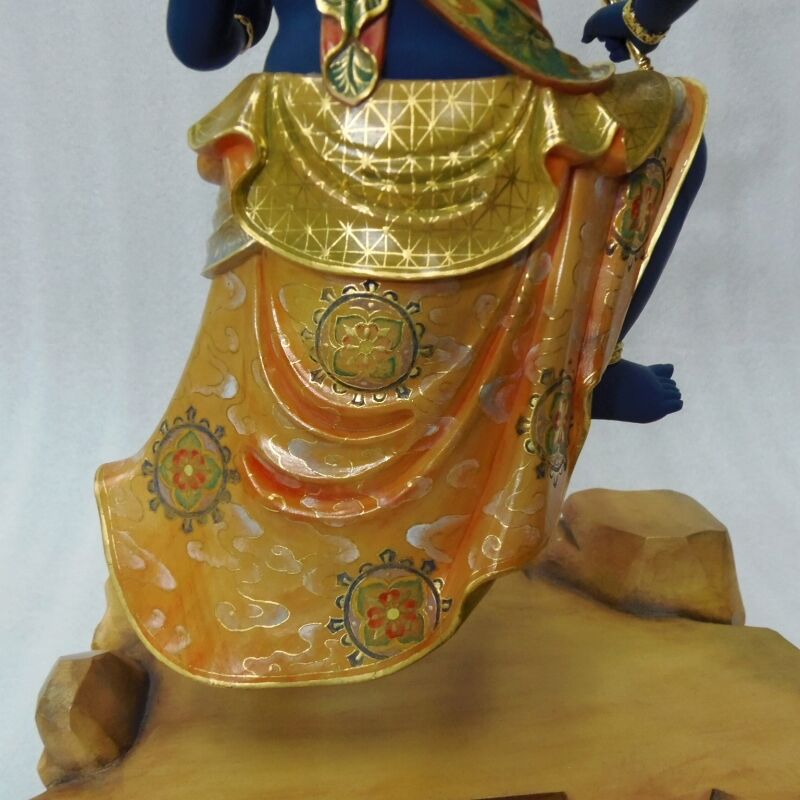 お盆お彼岸大特価　希少台座★極彩色 不動明王半跏像7寸★高さ：約57cm お盆お彼岸大特価 希少台座☆極彩色 不動明王半跏像7寸☆高さ