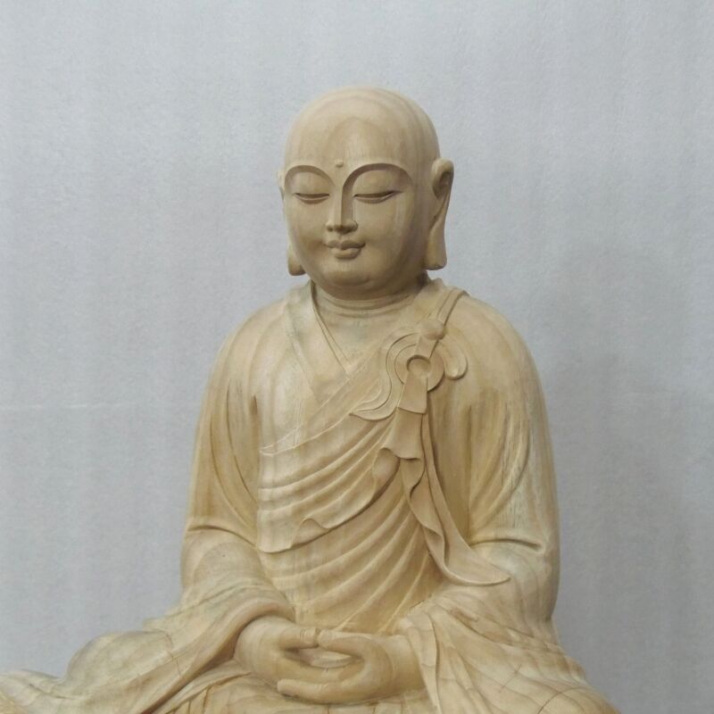 匠彫りの逸品良いお顔　 学業成就★楠材 僧形文殊菩薩坐像 高さ：約54cm★ 仏像☆楠材 僧形文殊菩薩坐像 高さ：約54cm☆文殊師利 | お仏壇・お墓