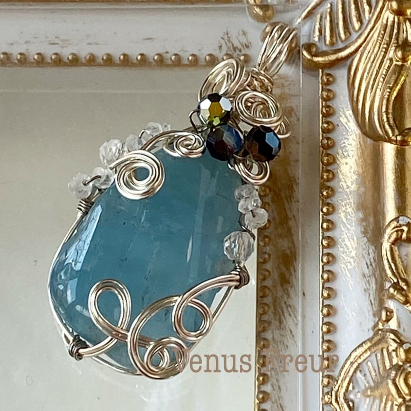 ゆき　アクアマリン　ペンダントトップ　ワイヤージュエリー 488956828482d7d5b42adb20040196