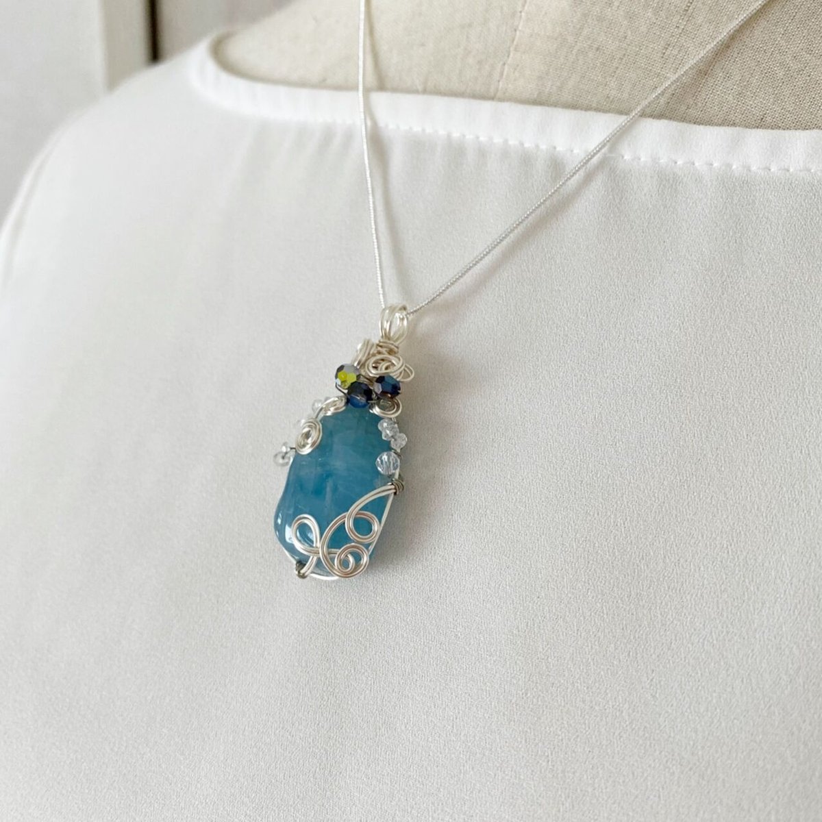 ゆき　アクアマリン　ペンダントトップ　ワイヤージュエリー fit=scale-down,w=1200