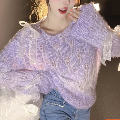 シフォンリボントップス 2色