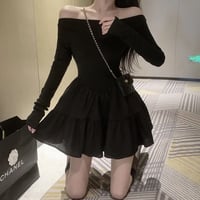 オフショルフレアフリル長袖ワンピ　2色