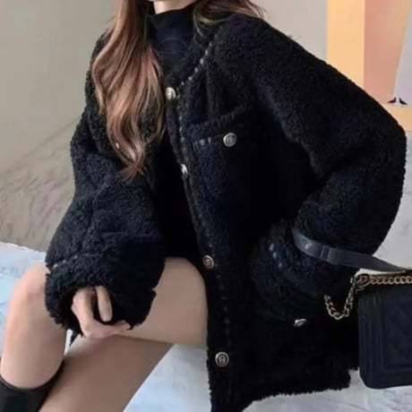 black ステッチボアコート