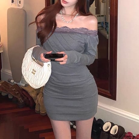 Gray Off-Shoulder onepiece