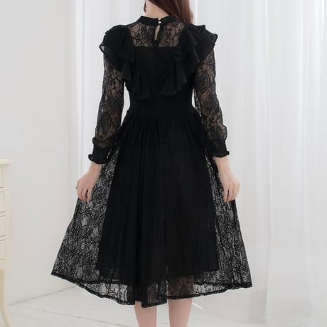 小越しほみ様♡愛咲マリン様ご着用♡total black lace gather dress