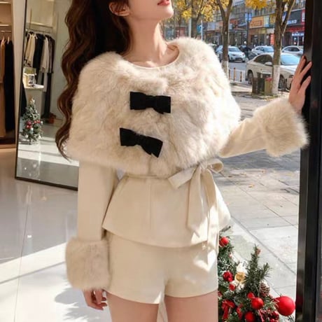 Fur Trim Peplum Set Up