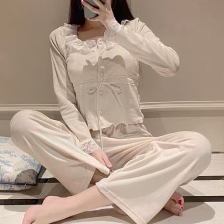 Lace Ribbon Roomwear Set 2色