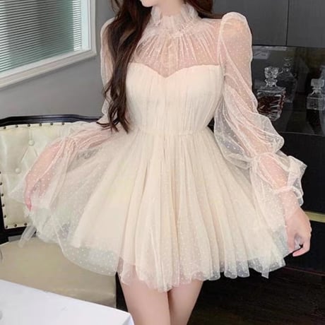 tulle ribbon dress op 2色