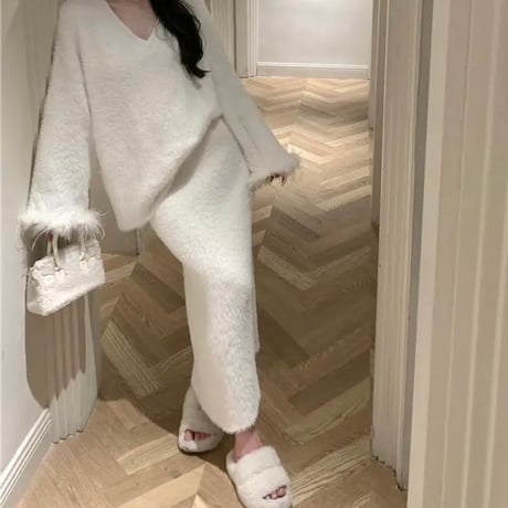 feather sleeve ホワイトセットアップ