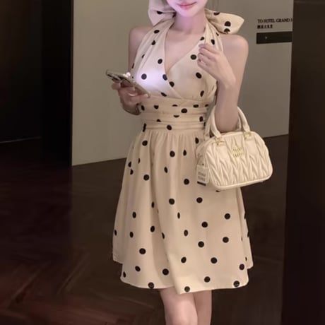 ネックリボンドットワンピ