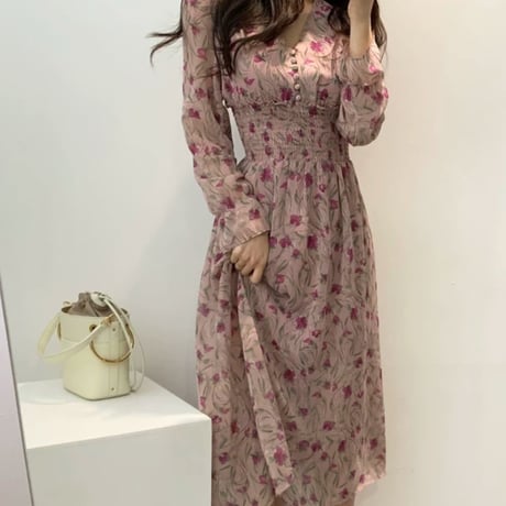 ヴァニラ様ご着用*.flower print chiffon onepiece