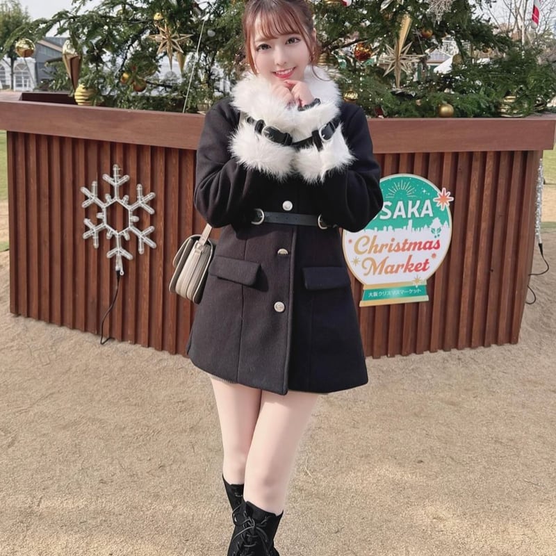 白雪りり様♡あやぽよ様ご着用♡White fur ベルト付き black コート