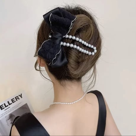 リボンパール ヘアクリップ3色
