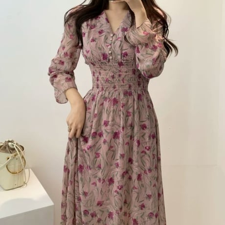 ヴァニラ様ご着用*.flower print chiffon onepiece