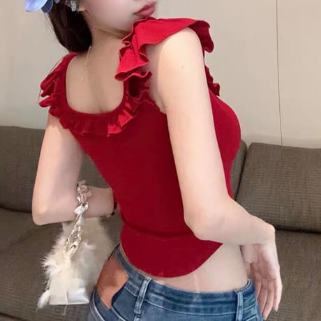 フリルノースリーブトップス 2色