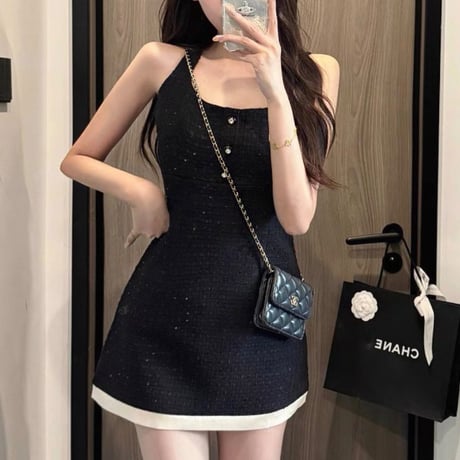 Tweed Touch Button Mini Dress