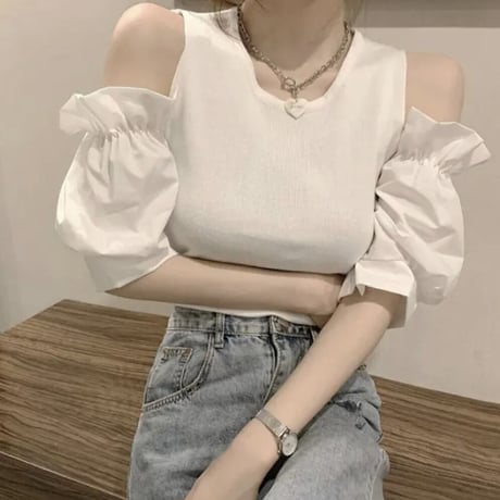 arm frill ドッキングニット トップス 3色