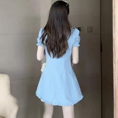 丸襟Blue半袖ワンピ