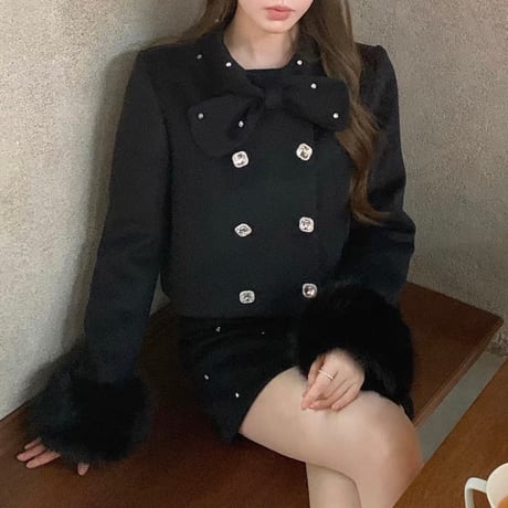 Pearl Ribbon Fur Trim Set Up 2色
