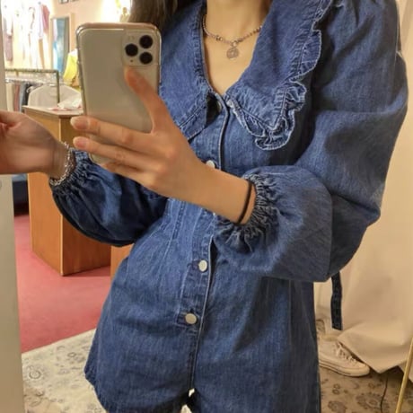 デニムフリルオールインワン