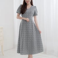 velour dot plaid gray long dress