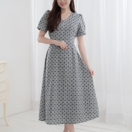 velour dot plaid gray long dress