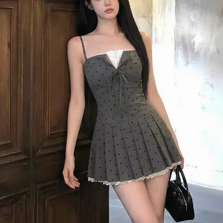 Dot Tulle Ribbon Mini Dress