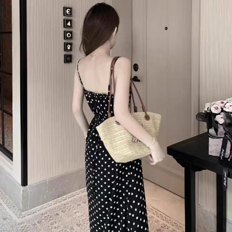 Dot long camisole dress 2色