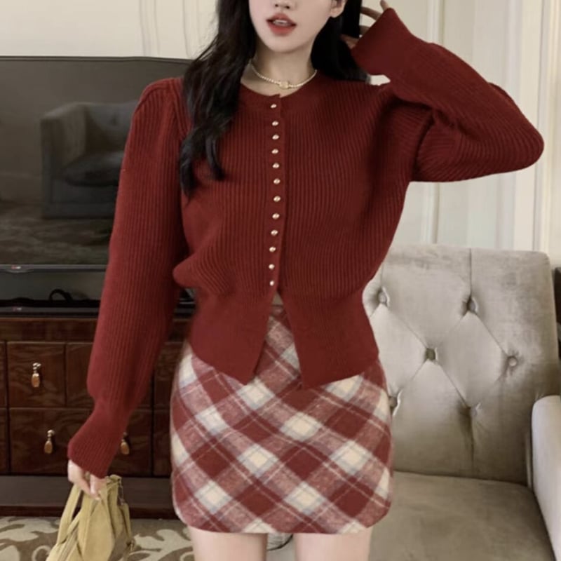 トップス＋チェックタイトスカートset 3色 | ecrea 