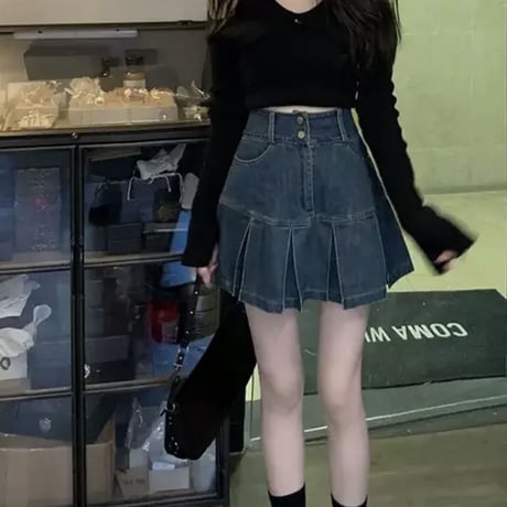 デニム裾プリーツスカート