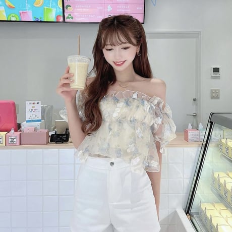 あやち様ご着用♡Blue×White flower tops