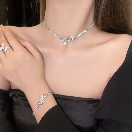 Crystal silver ribbon accessory 3種