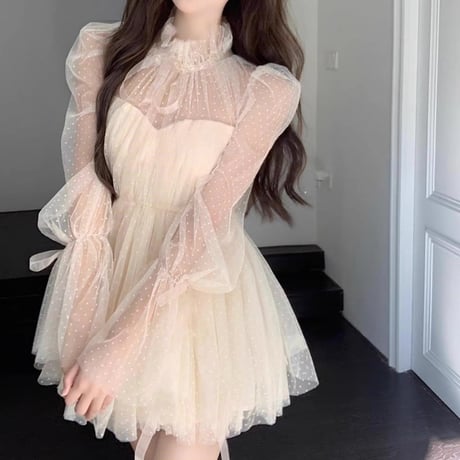 tulle ribbon dress op 2色